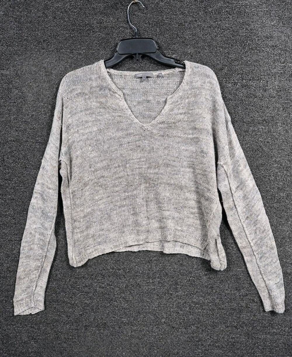 VINCE Open Knit Sweater Womens Size L Gray Long Sleeve V-Neck